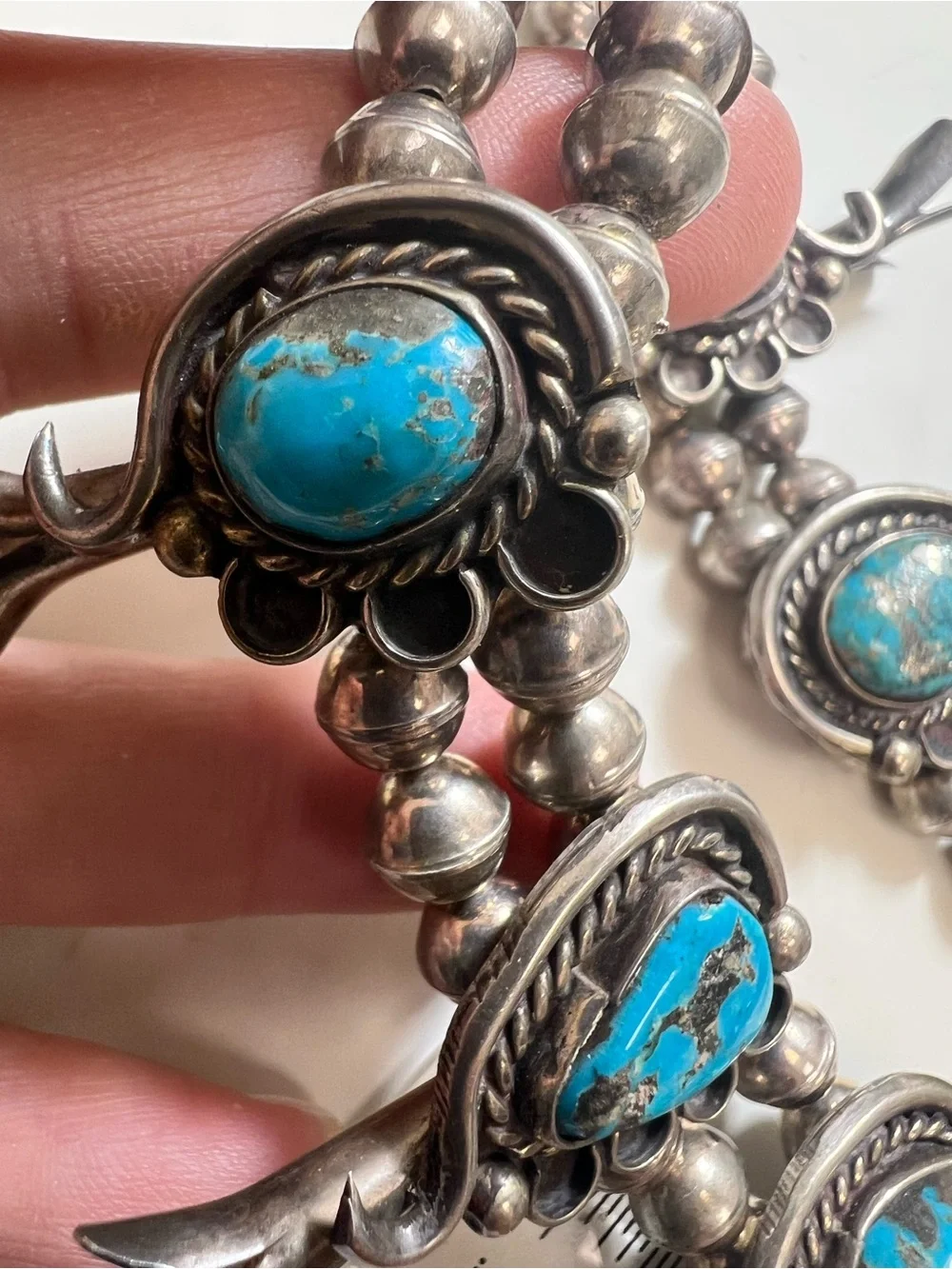 Sterling Silver Turquoise Squash Blossom Necklace - Picture 9 of 15